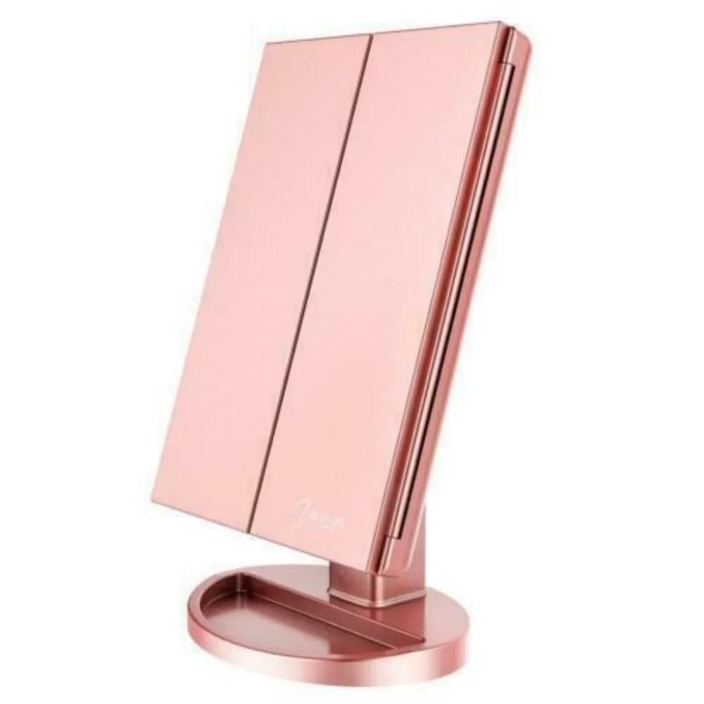 LED Lights Make Up Table Mirror 180 Degrees For Women's - Rose Gold